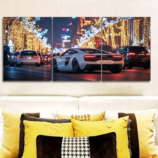 3pcs Sports cars in the city Wall Art Set Canvas Framed 40x60cm - High Quality Print 100% Australian Made Wall Canvas Ready to Hang