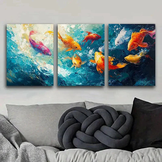 3pcs Featuring An Infinite School Of Fish Metal Print Ready to Hang Art