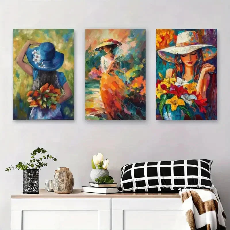 3pcs Vibrant Abstract Boho Floral Metal Print Ready to Hang Art