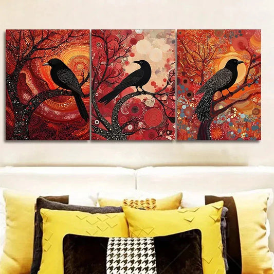 3pcs The psychic crow Wall Art Set Canvas Framed 40x60cm - High Quality Print 100% Australian Made Wall Canvas Ready to Hang