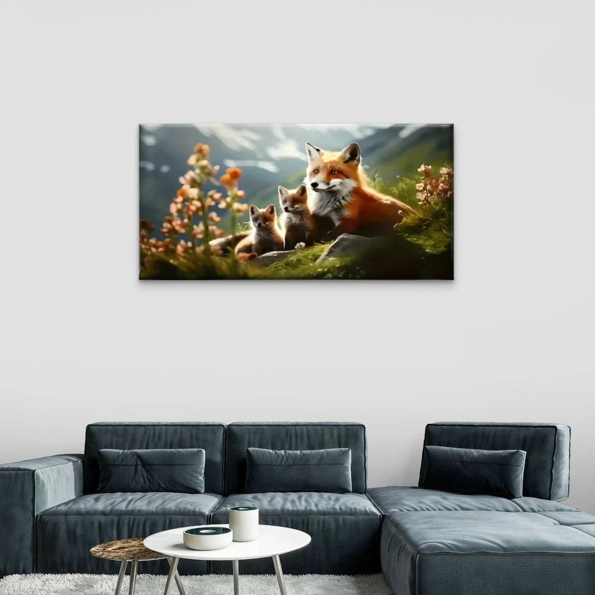 Fox Cubs Nature Cute Wall Art Canvas Office Home Room Framed 120x60cm