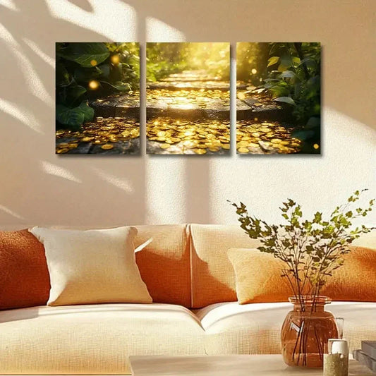 3pcs Golden Sunlit Votive Path Metal Print Ready to Hang Art