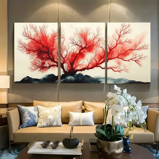 3pcs Red Oceanic Sea Coral Metal Print Ready to Hang Art