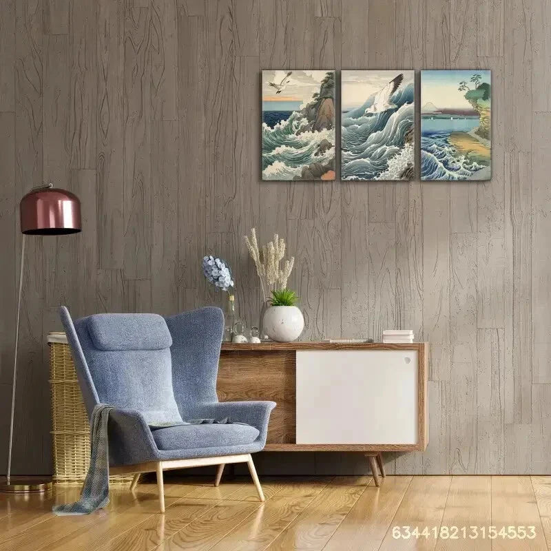 3pcs Sea Waves Decorative Poster Seagulls Seaside Metal Print Ready to Hang Art