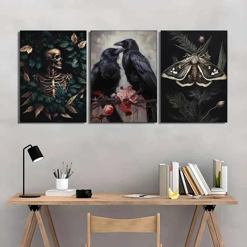 3pcs Animals on Dark Background Gothic Art Metal Print Ready to Hang Art