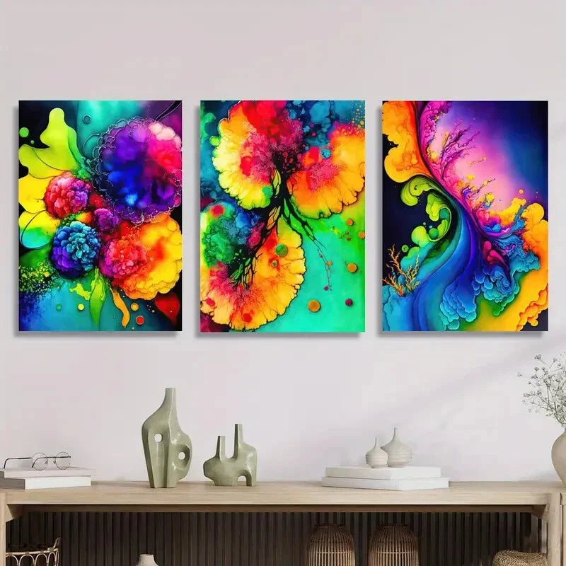 3pcs Colorful abstract art, fluid paint Metal Print Ready to Hang Art