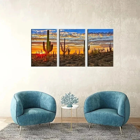3pcs Arizona Sonoran Desert Sunset & Cactus Metal Print Ready to Hang Art