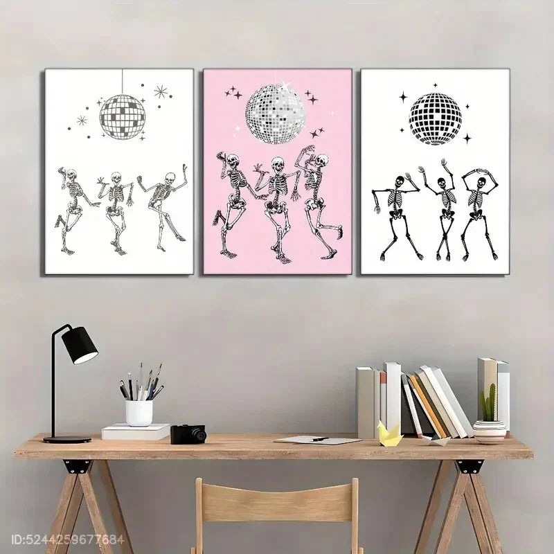 3pcs Halloween Mural Elegant Disco Ball Aesthetic Metal Print Ready to Hang Art