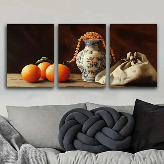 3pcs Still life painting of an old vase Metal Print Ready to Hang Art