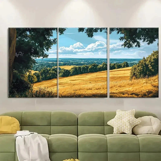 3pcs English Countryside Scenery Surrey Hills Metal Print Ready to Hang Art