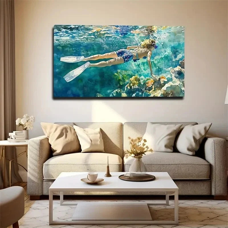 A Person Who Swims Ocean Wall Art Canvas Office Home Room Framed 120x60cm