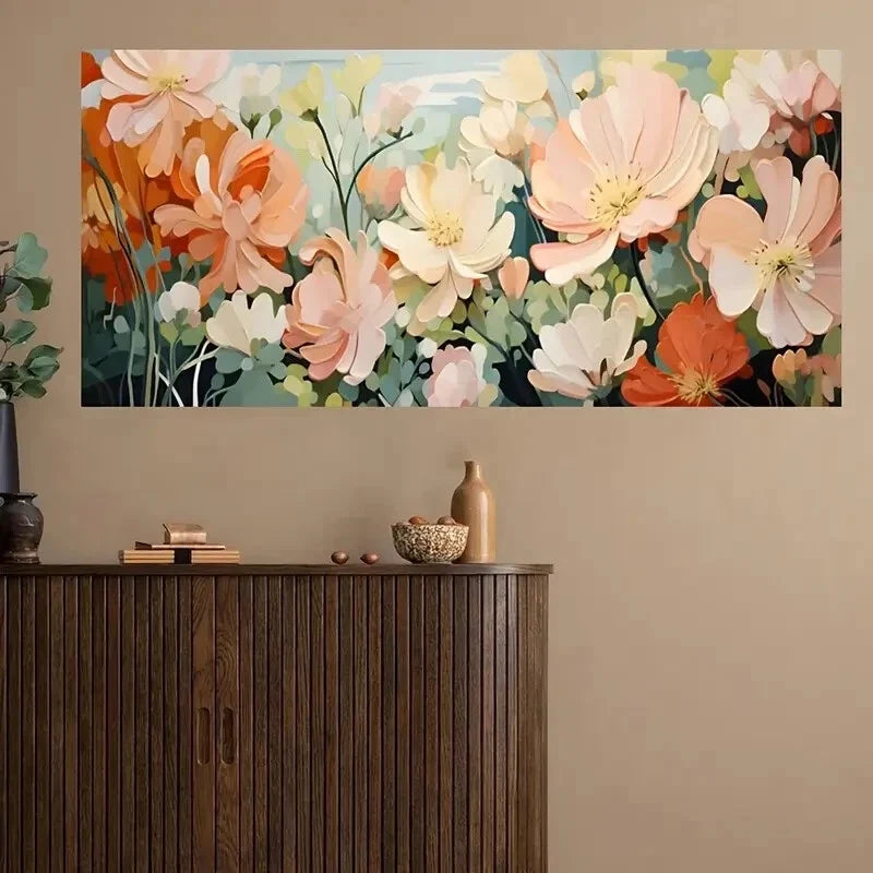 Abstract Art Mixed Flowers wall canvas office home room framed 120x60cm