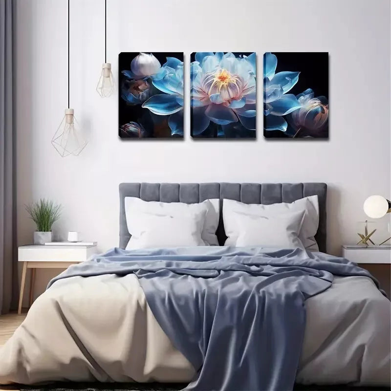 3pcs Exquisite Design Blooming White for Lotus Wall Art Set Canvas Framed 40x60cm - High Quality Print 100% Australian Made Wall Canvas Ready to Hang