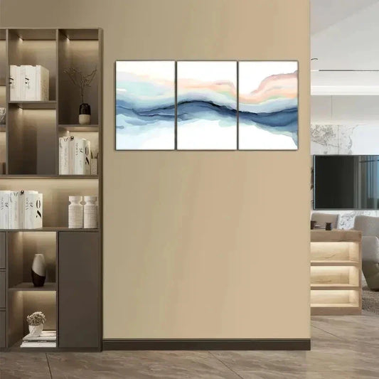 3pcs Abstract Vibrant Blue & Green Tide Design Metal Print Ready to Hang Art