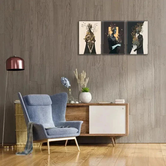 3pcs Evil Character Skull Skeleton with Floral Metal Print Ready to Hang Art