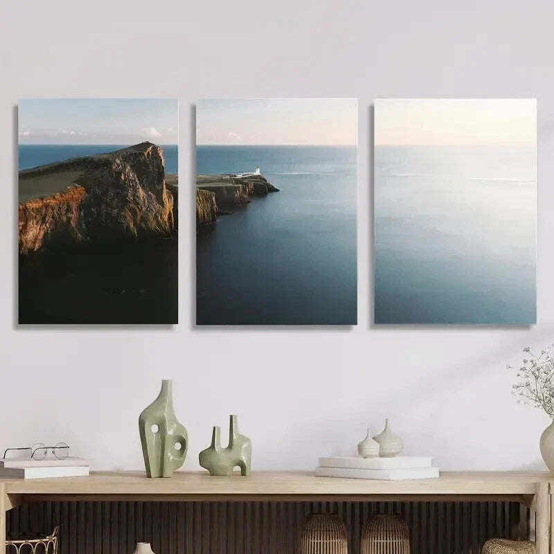 3pcs Cape Nistor lighthouse painting Metal Print Ready to Hang Art