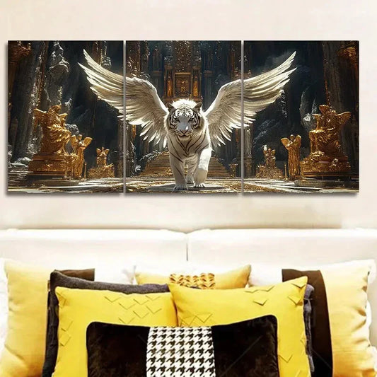 3pcs A white tiger with angel wingsWall Art Set Canvas Framed 40x60cm - High Quality Print 100% Australian Made Wall Canvas Ready to Hang