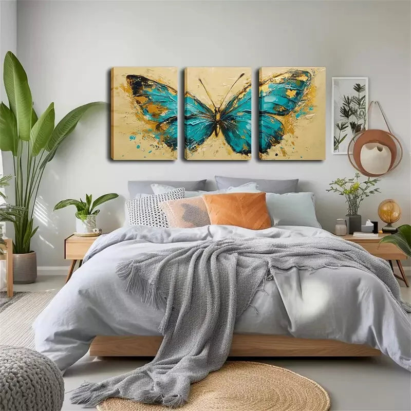 3pcs Stunning Dark Green Butterfly Triptych Wall Art Set Canvas Framed 40x60cm - High Quality Print 100% Australian Made Wall Canvas Ready to Hang