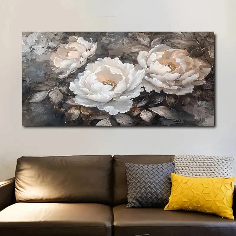 Golden Geometric Floral Wall Art wall canvas office home room framed 120x60cm