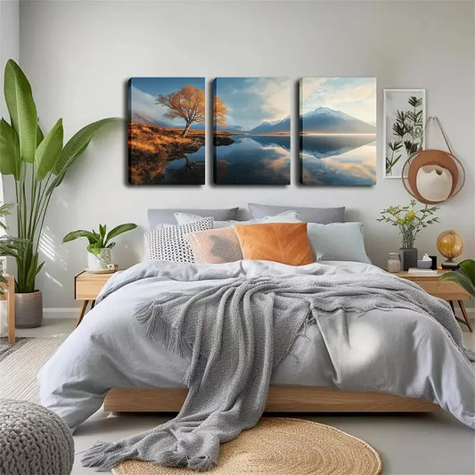 3pcs Serene Alpine Lake Landscape with Vibrant Wall Art Set Canvas Framed 40x60cm - High Quality Print 100% Australian Made Wall Canvas Ready to Hang