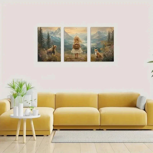 3pcs Wilderness & Baby Animals Metal Print Ready to Hang Art