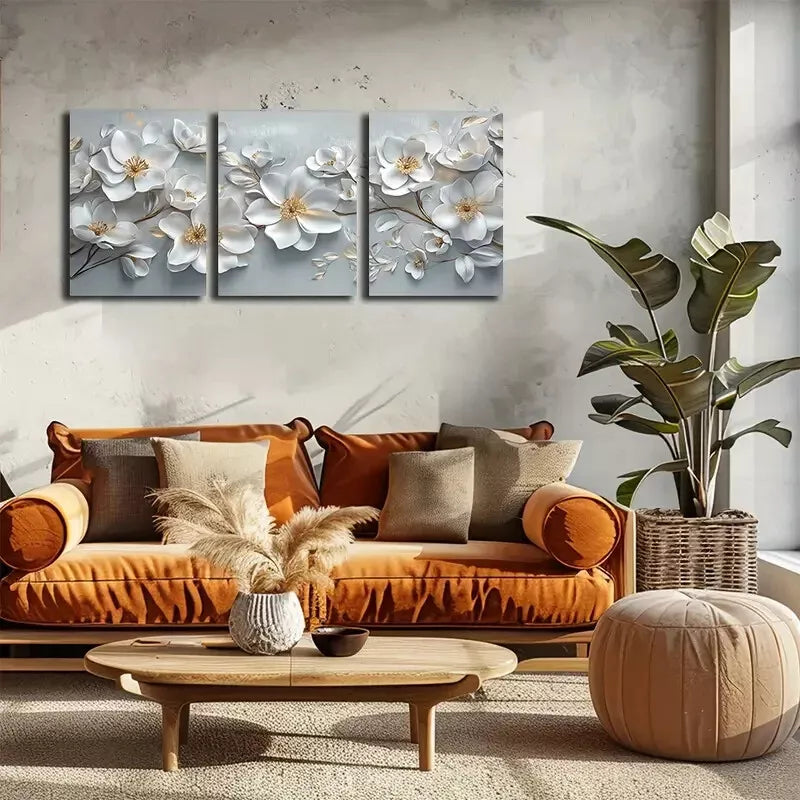 3pcs Beautiful Blooming White Flowers Wall Art Set Canvas Framed 40x60cm - High Quality Print 100% Australian Made Wall Canvas Ready to Hang