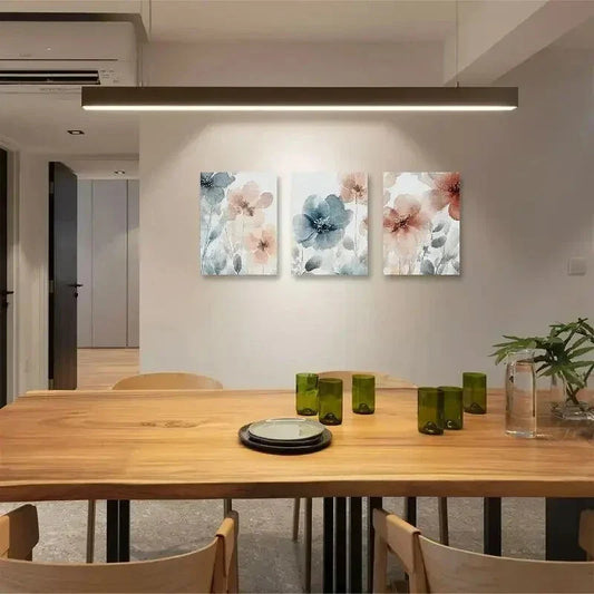 3pcs Elegant Watercolor Flowers In Pink BlueMetal Print Ready to Hang Art