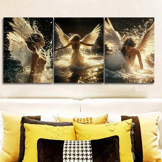 3pcs Angel in Water Canvas Wall Art Metal Print Ready to Hang Art