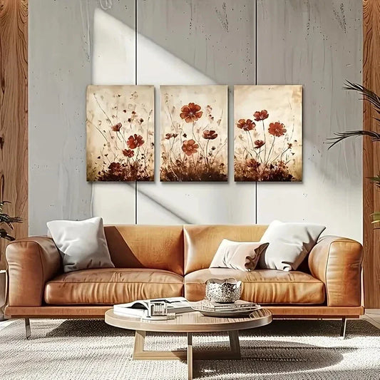 3pcs Flowers Wall Pictures Watercolour Metal Print Ready to Hang Art