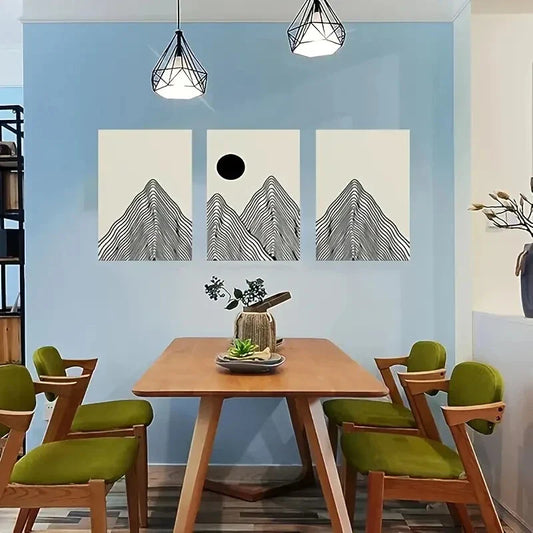 3pcs Mountain & Sun Landscape Metal Print Ready to Hang Art