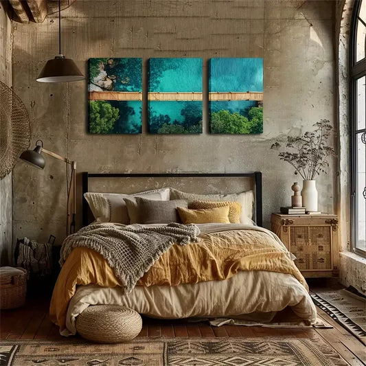 3pcs Relaxing, Beautiful Lake, Leisurely Wooden Wall Art Set Canvas Framed 40x60cm - High Quality Print 100% Australian Made Wall Canvas Ready to Hang