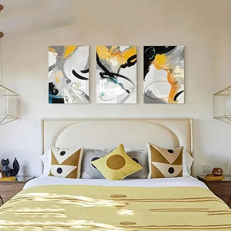 3pcs Modern Abstract Yellow Metal Print Ready to Hang Art