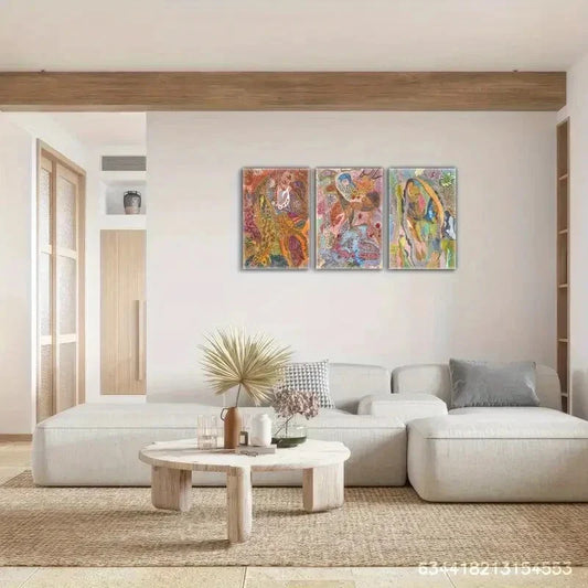 3pcs Abstract Colorful Dot Patterns Modern Set Metal Print Ready to Hang Art