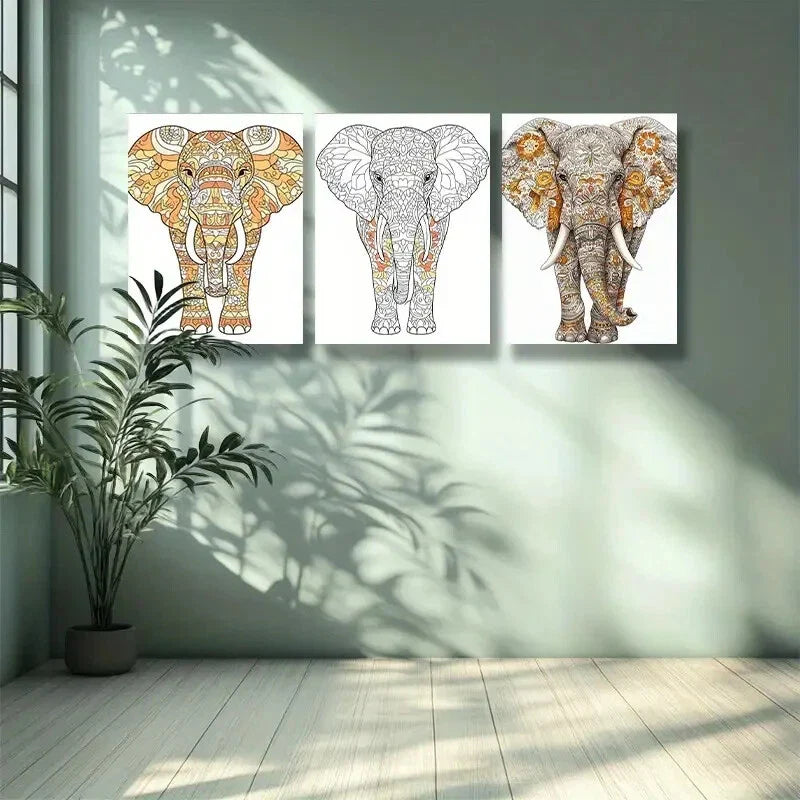 3pcs Stylized elephant Wall Art Painting Wall Art Set Canvas Framed 40x60cm -High Quality Print 100% Australian Made Wall Canvas Ready to Hang