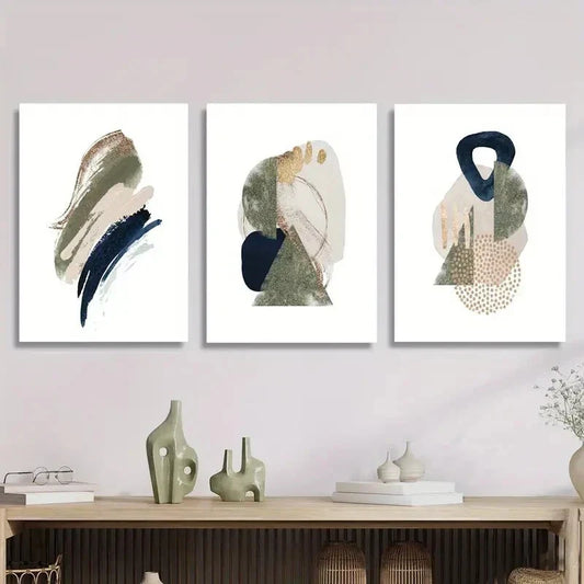 3pcs Golden Foil Accents, White Vector Texture Metal Print Ready to Hang Art