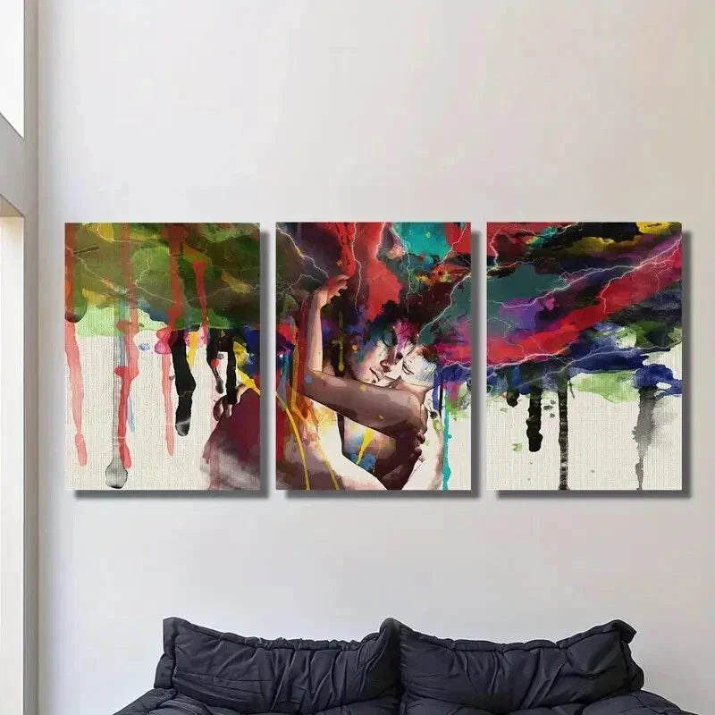 3pcs Modern Love Embrace Abstract Metal Print Ready to Hang Art
