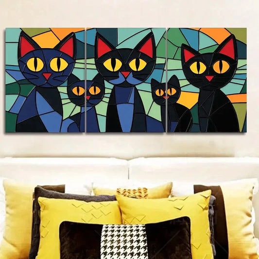 3pcs Black Cats Family Wall Art Set Canvas Framed 40x60cm - High Quality Print 100% Australian Made Wall Canvas Ready to Hang