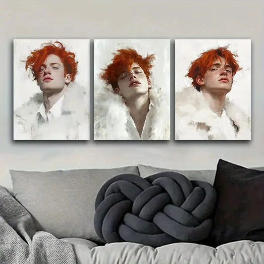3pcs Featuring a Man with Red Hair Metal Print Ready to Hang Art