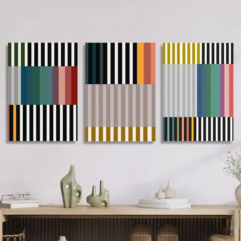 3pcs Abstract colorful striped art painting Metal Print Ready to Hang Art