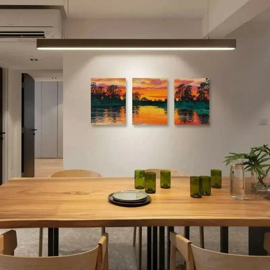 3pcs Vivid Painting Of A Tranquil Lake Metal Print Ready to Hang Art