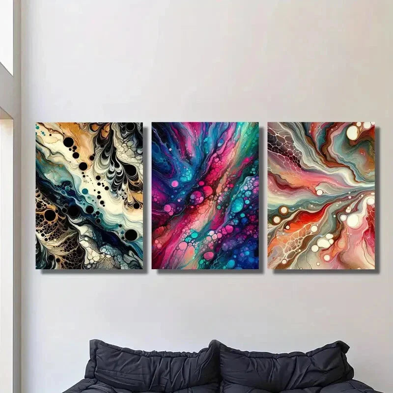 3pcs Abstract Gradient Bubble Colorful Fluid Post Art Metal Print Ready to Hang Art