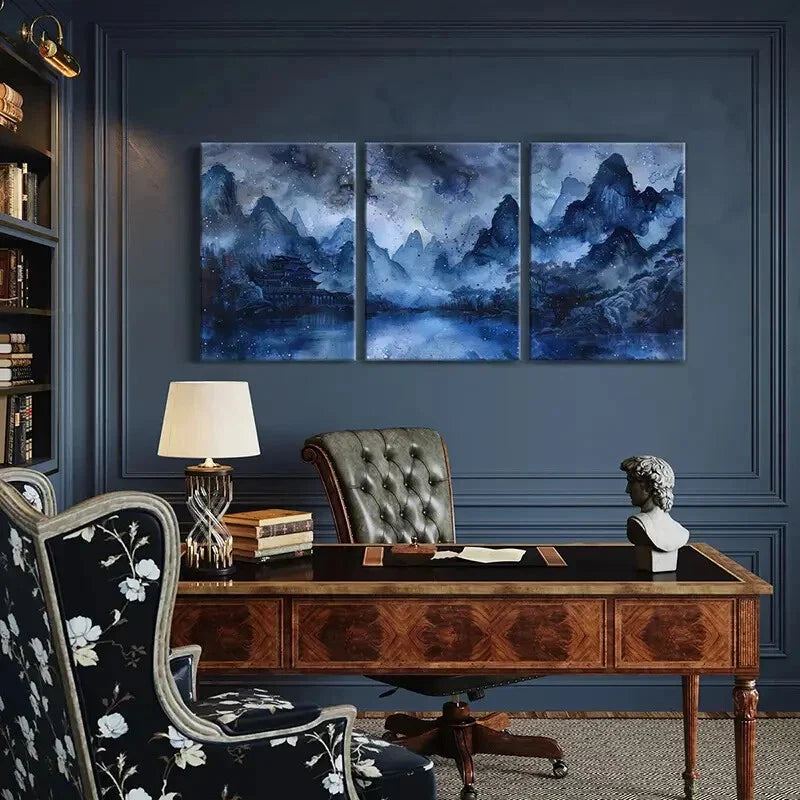 3pcs Retro Chinese Traditional Architecture Metal Print Ready to Hang Art