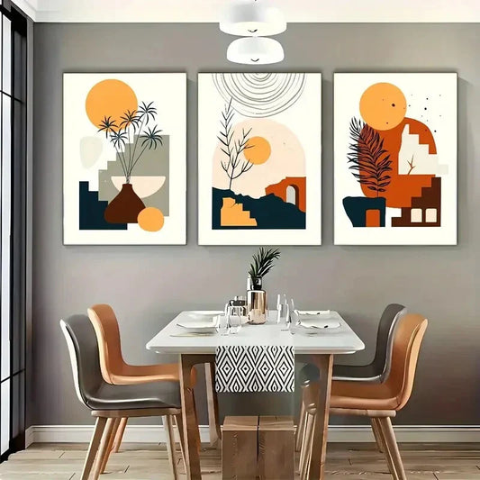 3pcs Touch of Sophistication Abstract Geometric Metal Print Ready to Hang Art