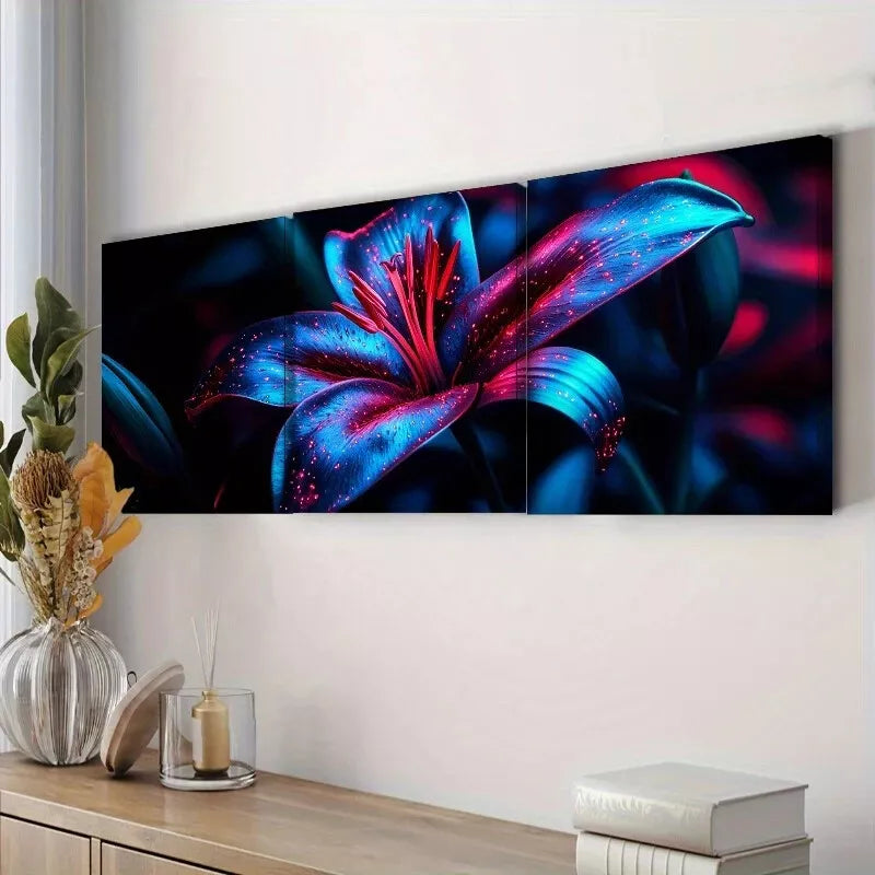 3pcs 3pcs Lily Flowers Nature Dark Background Wall Art Set Canvas Framed 40x60cm - High Quality Print 100% Australian Made Wall Canvas Ready to Hang