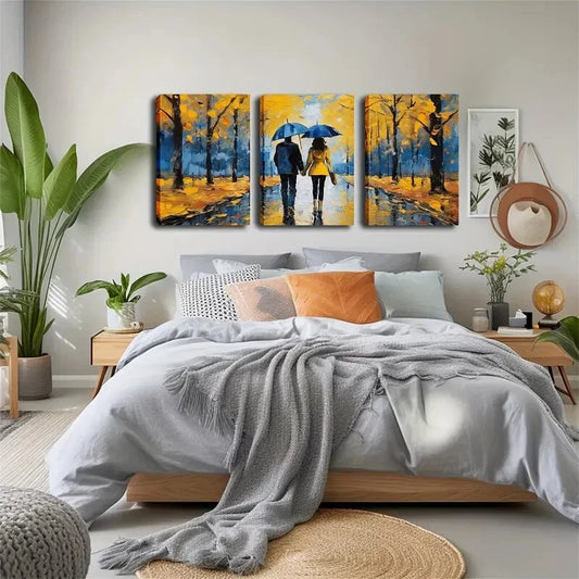 3pcs A Couple Holding an Umbrella Wall Art Set Canvas Framed 40x60cm - High Quality Print 100% Australian Made Wall Canvas Ready to Hang