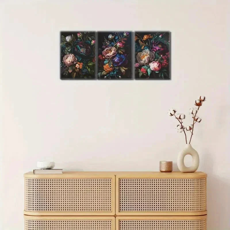 3pcs Jewel Tones Minimalist Paintings Gothic Metal Print Ready to Hang Art