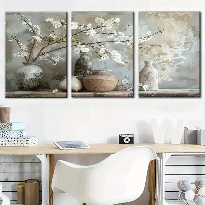 3pcs Abstract Floral Vintage Style, Resin Metal Print Ready to Hang Art