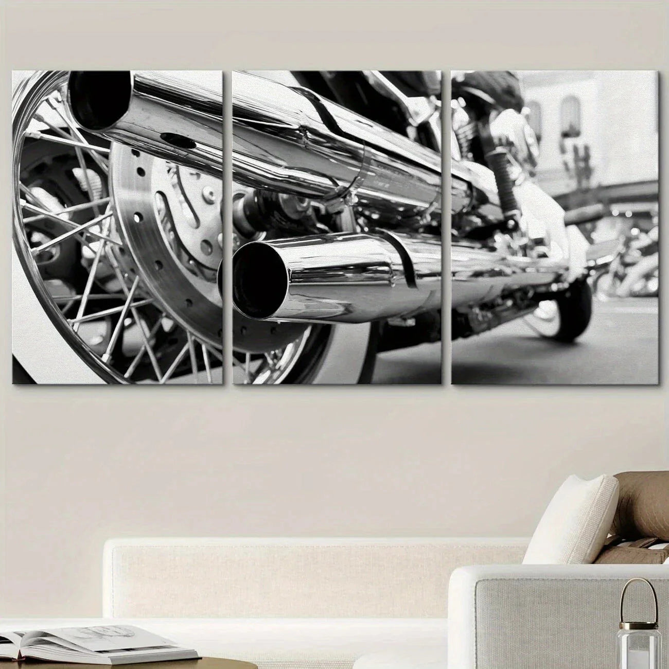 3pcs Black & White Motorcycle Vehicles Metal Print Ready to Hang Art