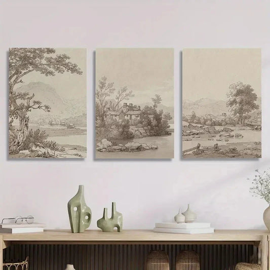 3pcs vintage nostalgic woodland scenery Metal Print Ready to Hang Art