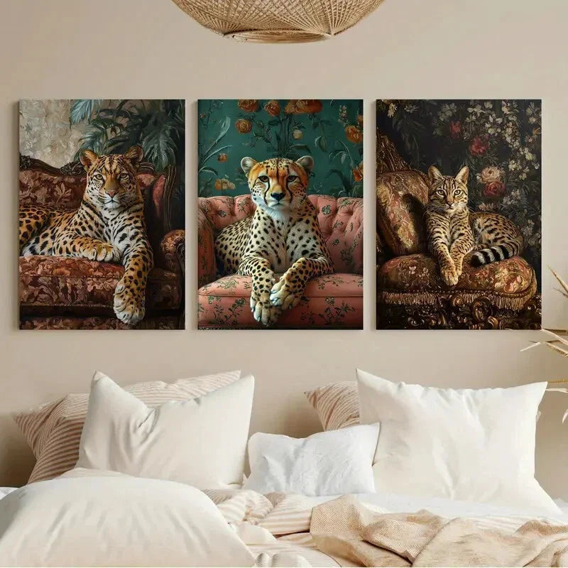 3pcs Cheetah Boho Maximalist Painting Metal Print Ready to Hang Art